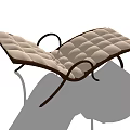 Modern Beige Padded Lounge Chair With Quilted Stitching And Curved Metal Arms