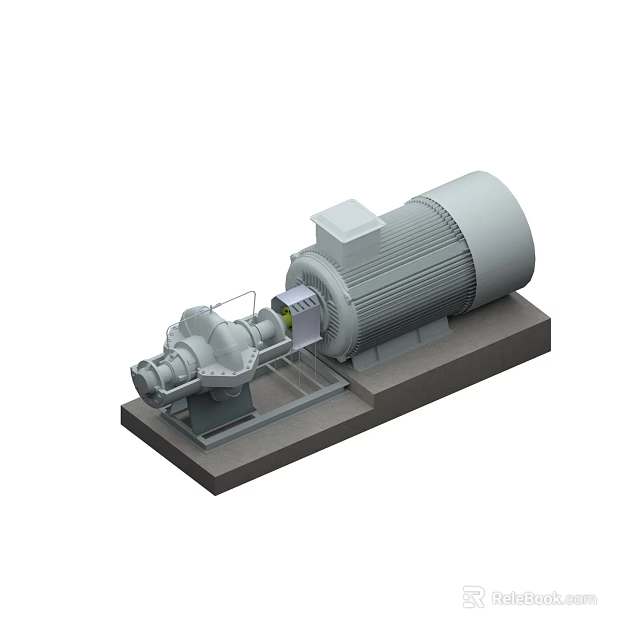 Industrial Equipment Motor Driven Pump Assembly With Base Mounted Mechanical Components 3d model 
