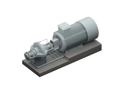 Industrial Equipment Motor Driven Pump Assembly With Base Mounted Mechanical Components 3d model