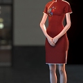 Welcome little sister door etiquette waiter beauty cheongsam woman 3d model