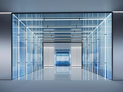 Modern Office Corridor With Glass Walls Bright Lighting And Sleek Flooring 3d model
