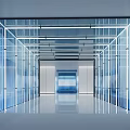 Modern Office Corridor With Glass Walls Bright Lighting And Sleek Flooring