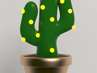Green Cactus Plant With Yellow Dots In Golden Pot For Home Decoration 3d model