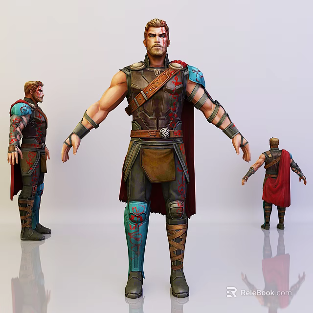 Mythical Warrior Game Character With Detailed Armor Red Cloak And Multiple Angles 3d model 