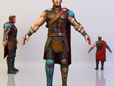 Mythical Warrior Game Character With Detailed Armor Red Cloak And Multiple Angles 3d model