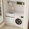 Cozy Home Balcony Design with White Cabinets Washing Machine and City View Window