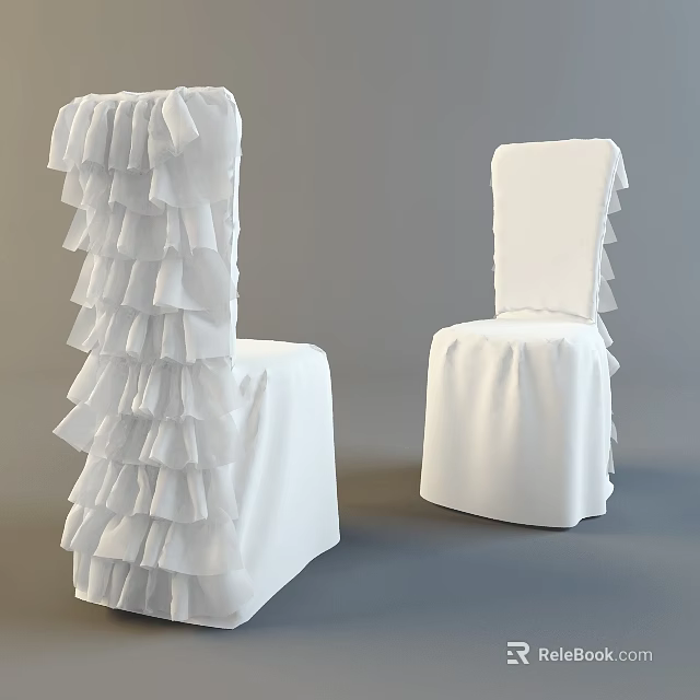White Dining Chairs With Ruffled Layered Design And Elegant Slipcover Details 3d model 