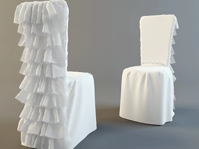 White Dining Chairs With Ruffled Layered Design And Elegant Slipcover Details 3d model