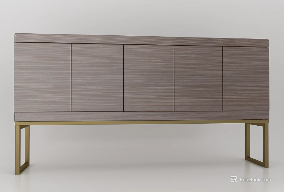 Modern Style TV Stand With Wooden Panels And Golden Metal Legs Design 3d model 