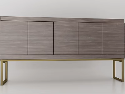 Modern Style TV Stand With Wooden Panels And Golden Metal Legs Design 3d model