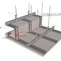 Suspended Ceiling Structure With Main Keel Crossbar And Gypsum Board Installation