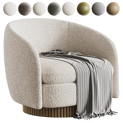 Modern Cream Boucle Upholstered Single Sofa With Soft Striped Throw Blanket For Cozy Living Room 3d model