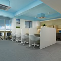Modern Office Workspace With Open Desks Partitions Ergonomic Chairs And Windows