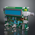 Modern Computer Circuit Board With LCD Display Electronic Components And Connectors 3d model