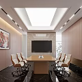Modern Conference Room Interior Design With Meeting Table Chairs Large Screen TV And Wall Painting