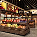 Supermarket Grocery Interior With Fresh Fruit Display Shelves And Organized Layout
