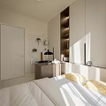 Modern Kids Room Interior With White Tone Bed Desk Cabinets Bear Decor And Sunlight