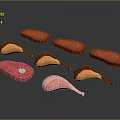 Fresh Raw Meat Cuts Including Beef Steak And Chicken Drumsticks 3d model