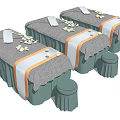 Comfortable Massage Beds With Gray Sheets Orange Stripes And Side Stools 3d model