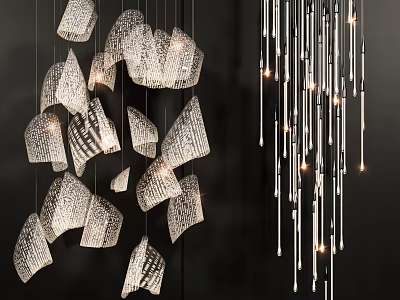Modern Luxury Chandeliers With Geometric Crystal Metal Designs On Black Background 3d model