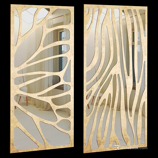 Golden Laser Cut Wall Decor With Mirror Reflection For Home Interior 3d model 