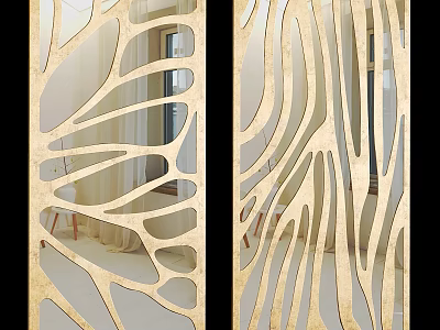 Golden Laser Cut Wall Decor With Mirror Reflection For Home Interior 3d model