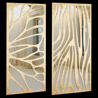 Golden Laser Cut Wall Decor With Mirror Reflection For Home Interior 3d model
