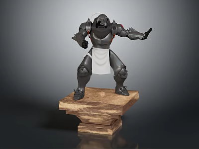 Muscular Black Chef Character with White Apron Standing on Wooden Base in Dynamic Pose 3d model