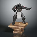 Muscular Black Chef Character with White Apron Standing on Wooden Base in Dynamic Pose