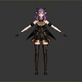 3D Anime Character Model Featuring Purple Hair Black Wings Horns And Thigh High Socks