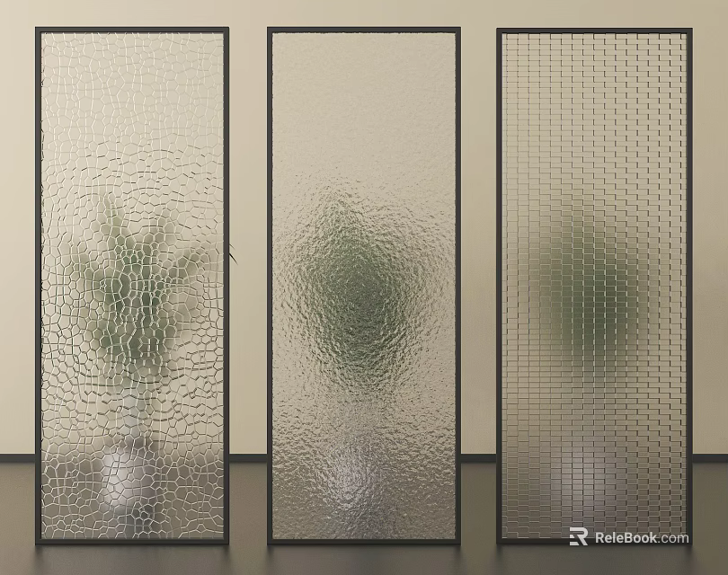 Modern Decorative Glass Room Dividers With Textured Surfaces And Plant Accents 3d model 