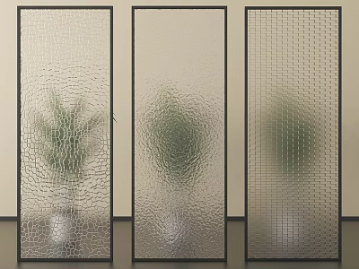 Modern Decorative Glass Room Dividers With Textured Surfaces And Plant Accents 3d model
