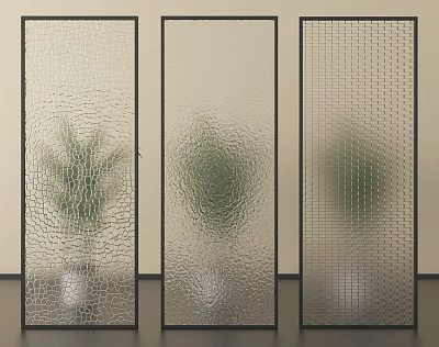 Modern Decorative Glass Room Dividers With Textured Surfaces And Plant Accents 3d model