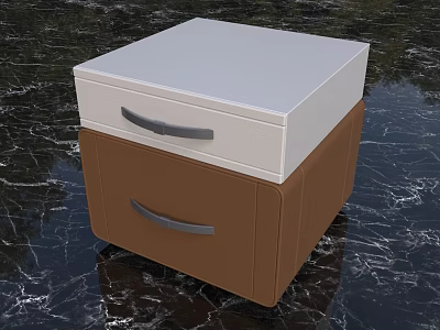 Modern Nightstand With Two Drawers White Upper And Brown Lower Gray Handles On Marble Surface 3d model