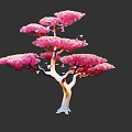 Artistic Pink Tree Featuring Fluffy Pink Foliage And Flying White Birds 3d model