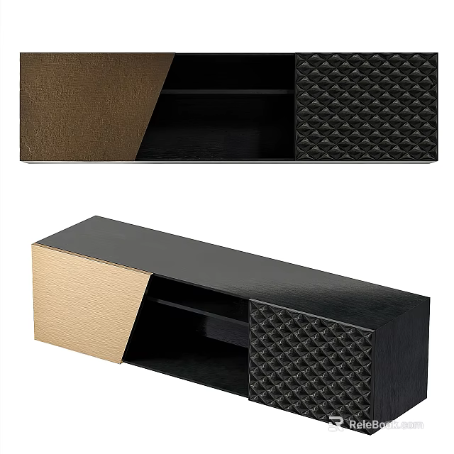 Modern Minimalist Entryway Console Table And Side Cabinet With Black Gold Finish And Open Compartments 3d model 