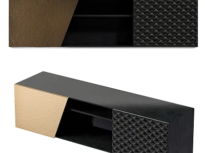 Modern Minimalist Entryway Console Table And Side Cabinet With Black Gold Finish And Open Compartments 3d model