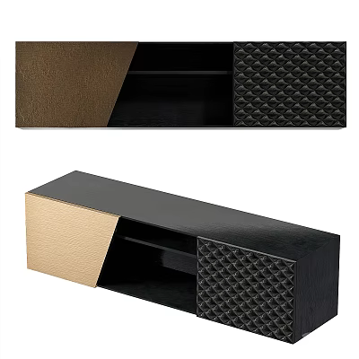 Modern Minimalist Entryway Console Table And Side Cabinet With Black Gold Finish And Open Compartments 3d model