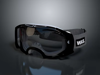 Black Protective Goggles With Transparent Lens And WAS Brand Adjustable Strap 3d model