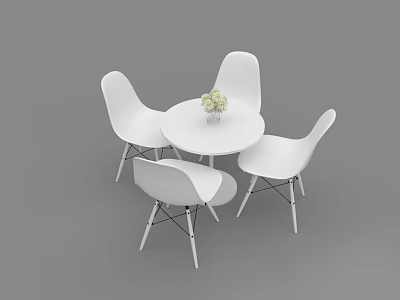 White Round Negotiation Table With Four Chairs Vase With Flowers And Simple Design 3d model