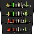 Colorful Wine Bottles Arranged On Black Multi Tier Wine Rack With Metal Rails