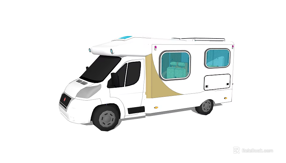 White Camper Van Exterior Design With Blue Windows Roof Features And Beige Decoration 3d model 