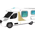 White Camper Van Exterior Design With Blue Windows Roof Features And Beige Decoration
