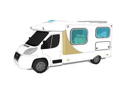 White Camper Van Exterior Design With Blue Windows Roof Features And Beige Decoration 3d model