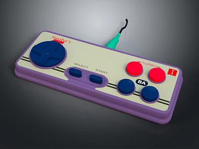 Retro Purple Game Controller With Blue Red Fire Buttons And Reset Start Functions 3d model