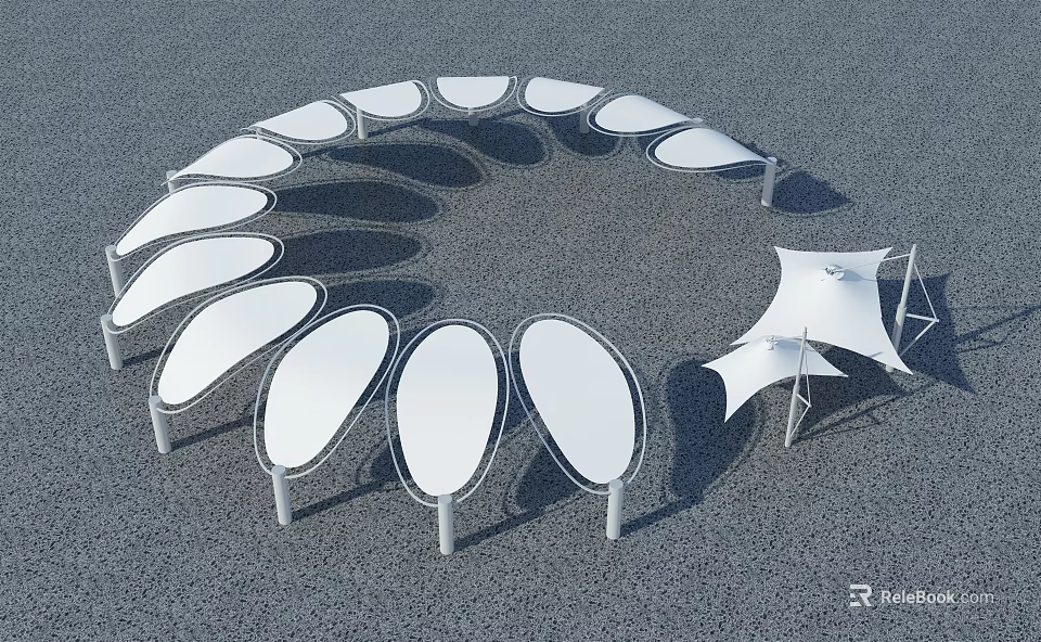White Tensile Membrane Outdoor Structure With Circular Arrangement Multiple Units And Gray Ground 3d model 
