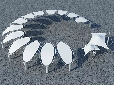 White Tensile Membrane Outdoor Structure With Circular Arrangement Multiple Units And Gray Ground 3d model