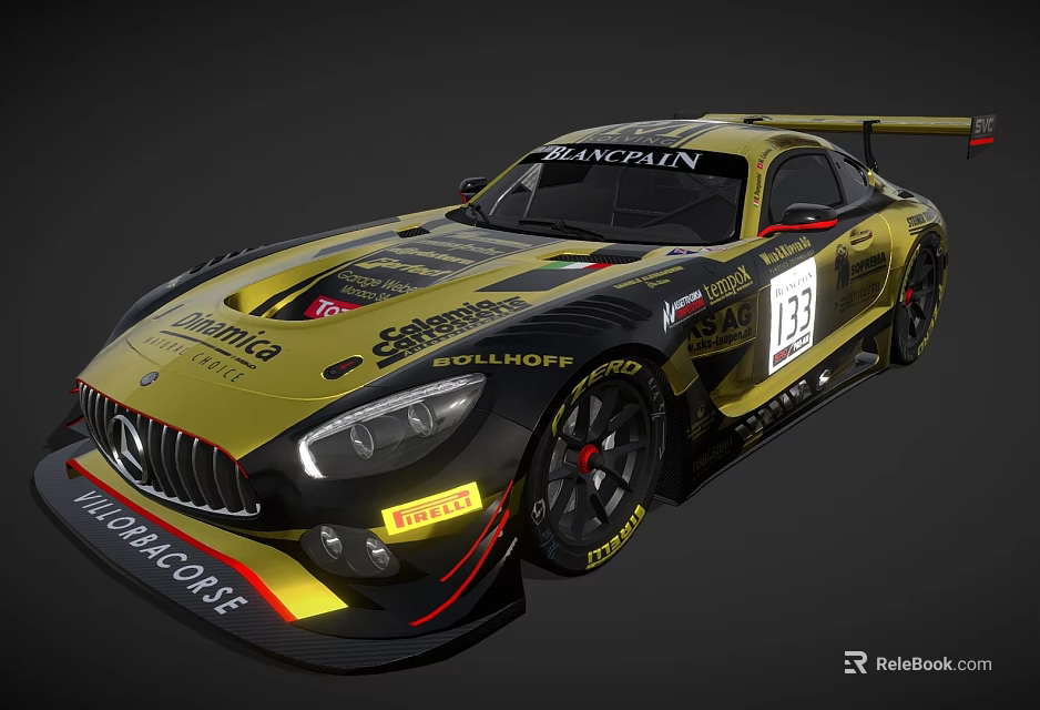 Black And Gold Racing Car With Sponsor Logos 3d model 