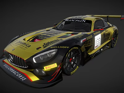 Black And Gold Racing Car With Sponsor Logos 3d model