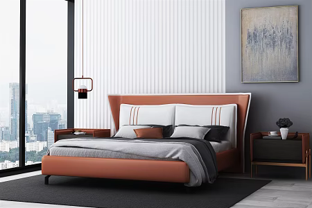 Modern Background Double Bed Double Bed 3d model